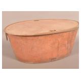 Unusual Lidded Antique Washtub In Red Paint.
