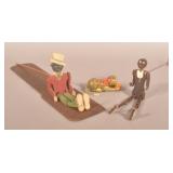 Two Antique Wood Dancing Gentlemen & Marx Tin Cat.