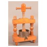 Unusual Maple & Tin Antique Kitchen Food Press.