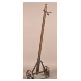 Antique Flour Mill Wood & Cast Iron Bag Cart.