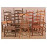 Collection of Woven Seat Chairs, Windsor & Rocker.