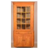 2-Piece PA Grain-Painted Corner Cupboard.
