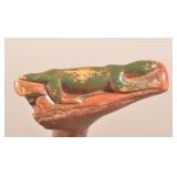 Folk Art Paint-Decorated Cane w/ Carved Lizard.
