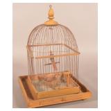 Folky Wood & Wire Bird Cage w/ Mustard Paint.