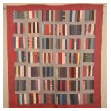 Bar and Block Pattern Antique Hand-Stitched Quilt.