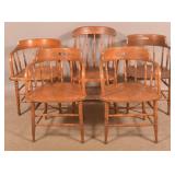 Five Barrel-Back Firehouse or Saloon Oak Chairs.