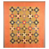 Antique 9-Patch Hand-Stitched Quilt.