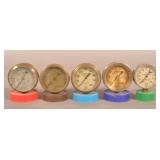 Group of Five Antique Pressure Gauges.