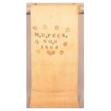 Stenciled M.E. Peck 1862 Burlap Feed Bag.