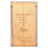 Abraham Kindig 1860 Stenciled Burlap Feed Bag.