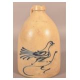 2-Gallon Whites Utica Freehand-Decorated Bird Jug.
