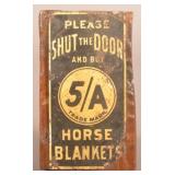 Rare Tin 5/A Horse Blankets Door Push.