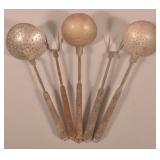 Five Matching Wrought Iron Fireplace Utensils.