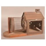 Folky Tin & Wood Table-Top Squirrel Cage.