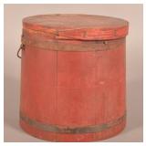 Antique Red-Painted, Bail-Handled, Lidded Bucket.