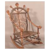Antique Rustic Adirondack Root Rocking Chair.