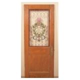 Early 20th C. Oak Door w/ Stained Glass Window.