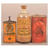 Gas & Oil Handy Oilers, Bottle & Screw Top Tin.