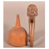 Early Carved Wood Funnel & Carved Nutcracker