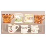 Group of Porcelain & Redware Shaving/Coffee Mugs.