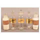 Five Antique Pontiled Apothecary Jars.