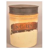 Early Tin Lid Stoneware Apothecary Jar.
