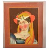 Excellent 19th C. Reverse-Painted Woman On Glass.