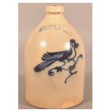 J. Norton Blue-Decorated Stoneware Bird Jug.