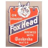 Great Embossed Fox Head Beer Porcelain Sign.