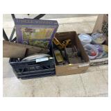 (3) Boxes of Games, Toys and Stoneware Lids, etc.