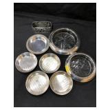 (2) Sterling Banded Coasters, Napkin Ring, Plates