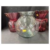Cranberry and Clear Glass Vases