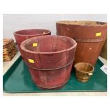 (4) Wood Banded Buckets