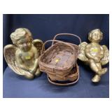 Woven Baskets and Composition Cherubs