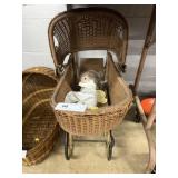 Wicker Doll Stroller and Cradle