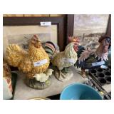 (3) Composition Tin Chicken Figurines