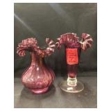 (2) Cranberry Glass Vases