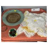 Doilies and Majolica Ware Plates