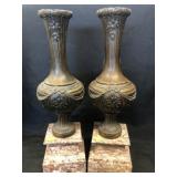 Cast Metal and Alabaster Vases