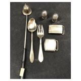 Sterling Silver Utensils, Shakers and Buckles