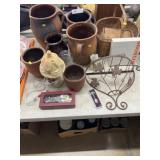 Damaged Redware Pottery, Woven Baskets