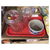 Glass Canisters with Salt Glazed Pottery