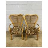 (2) Vtg. Rattan Scrolled Arm Chairs