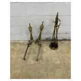 Set of Brass Fireplace Tools & Andirons