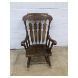 Modern Plank Seat Scrolled Arm Rocking Chair