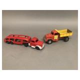 Hubley Car Carrier with 2 Cars and Dump Truck