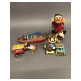 4 Vintage Tin Battery Op and Wind-Up Toys