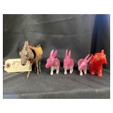 5 Celluloid Nodder Animals Vintage