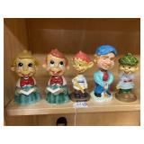 5 Vintage 1960s Bobbleheads Various Themes