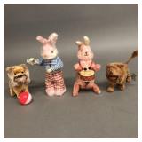 4 Vintage Tin Wind-Up Animals